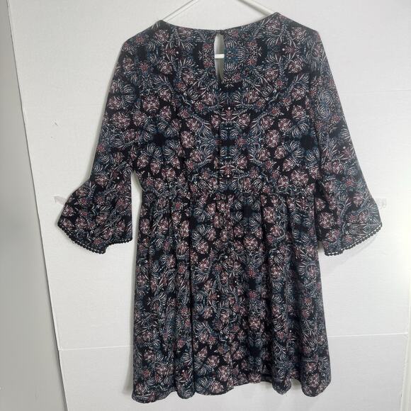 Lily Rose XL Dress Black Floral Print V-Neck Keyhole Back Metallic Accent Boho - Picture 3 of 9